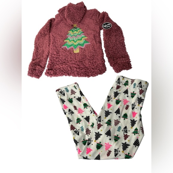 Christmas Tree One Step Up 2 Piece Girls 10/12 Hooded Pajama Set - Picture 1 of 9
